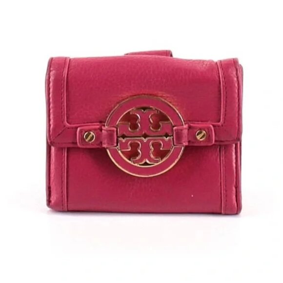 Tory Burch Handbags - Tory Burch Amanda Bi-Fold Wallet Fuchsia Pink Leather Large Logo Pre-Owned